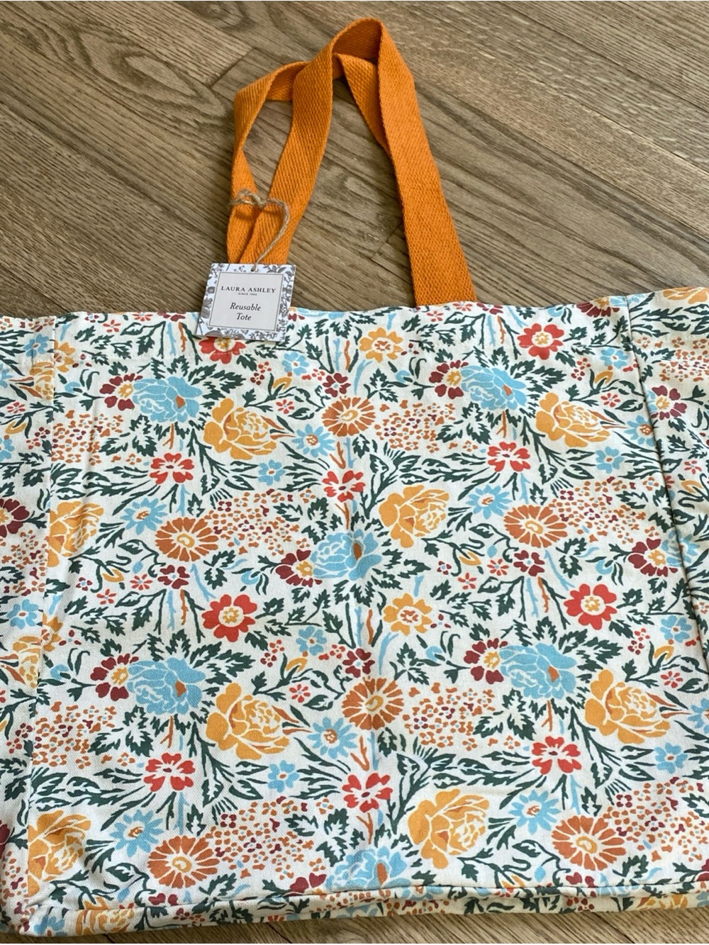 NWT Laura Ashley Floral Cream Tote with Orange Straps and Multicolor Flowers
